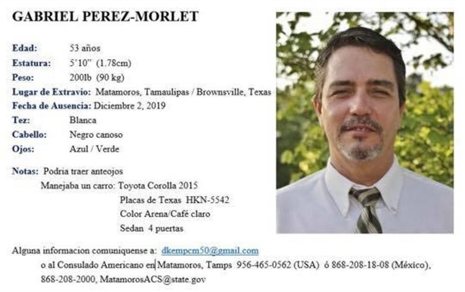 Ficha de búsqueda del ciudadano estadounidense Gabriel Pérez Morlet.