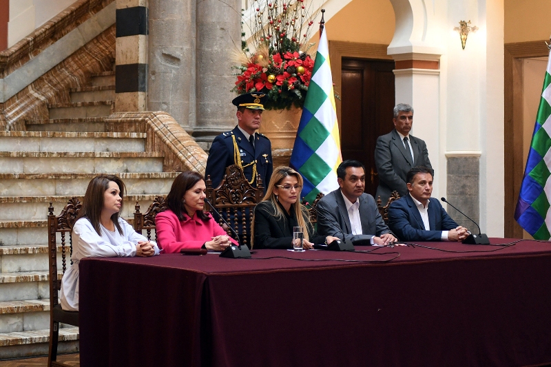 Jeanine Áñez durante su discurso. (AFP)