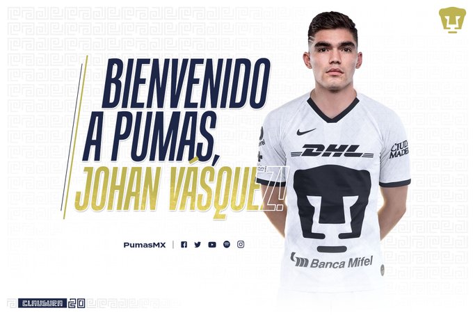Johan Vásquez es nuevo jugador de Pumas (Twitter)