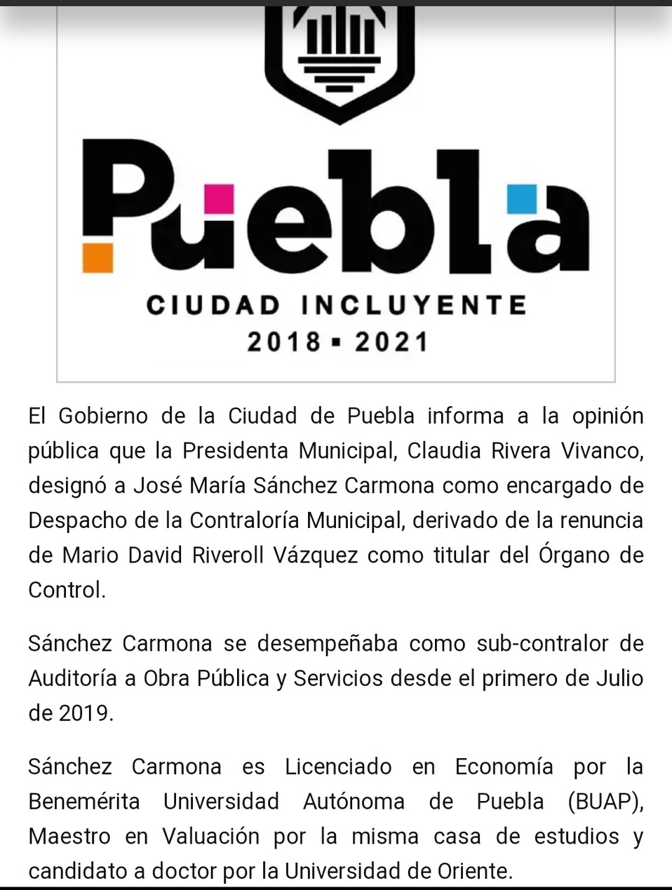 José María Sámchez Carmona se desempeñaba como sub-contralor de Auditoría a Obra Pública y Servicios desde el 1 de Julio de 2019. (Especial)
