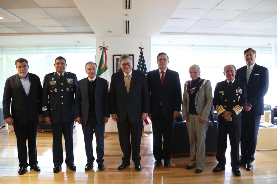 William Barr con el gabinete de seguridad mexicano y el embajador de Estados Unidos en México (SRE)