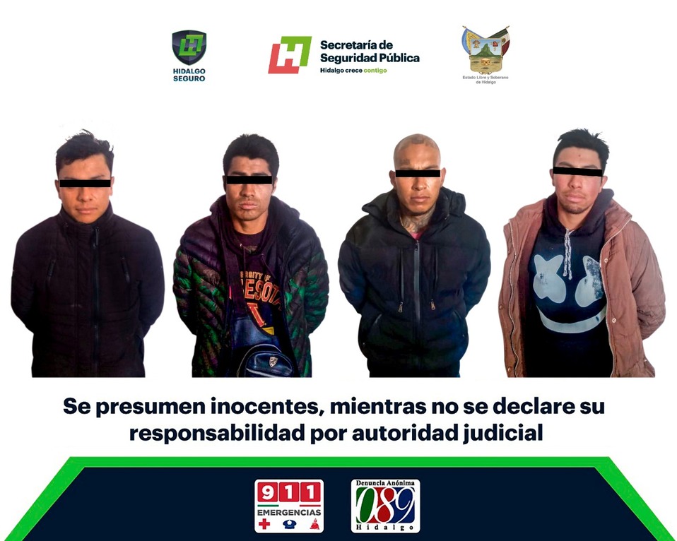 Hombres asegurados en Tepeapulco. (Cortesía)