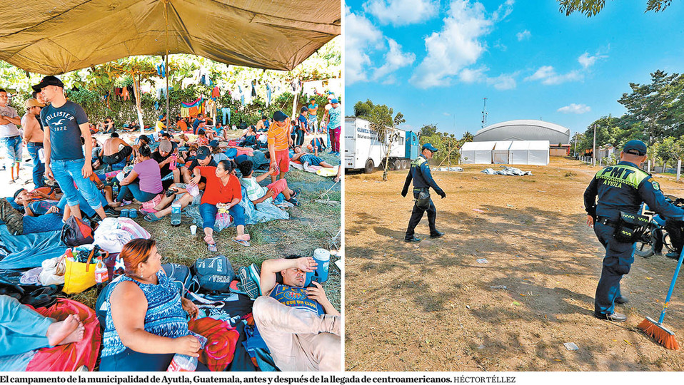 El campamento de la municipalidad de Ayutla, Guatemala, antes y después de la llegada de centroamericanos. (Héctor Téllez)
