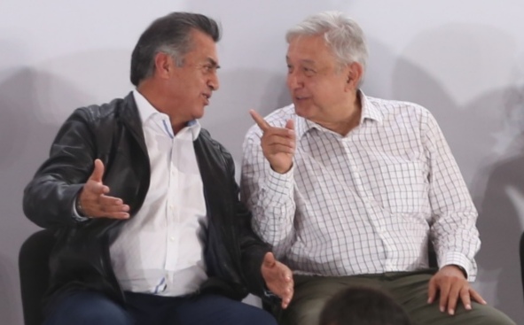 Jaime Rodríguez Calderón y AMLO, durante la gira de trabajo del mandatario. (Javier Ríos)