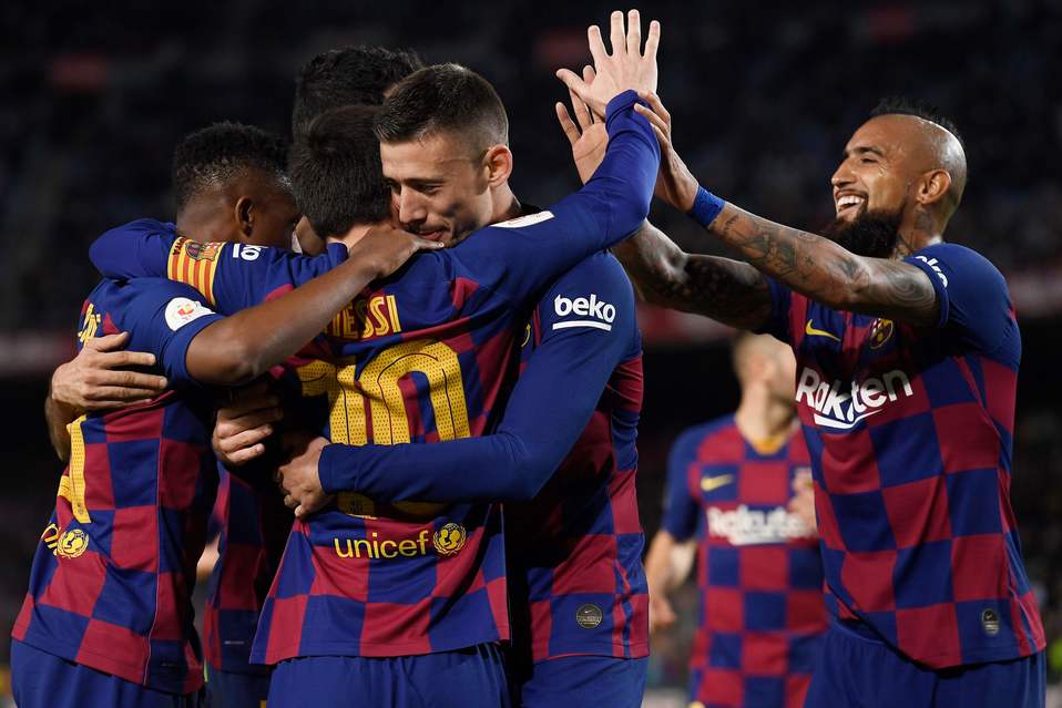 Jugadores del Barcelona en celebración (AFP)
