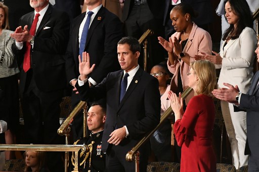 Juan Guaidó acudió al Congreso de EU para escuchar el mensaje de Donald Trump. (AFP)