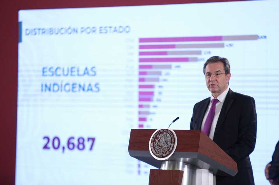 Esteban Moctezuma, titular de la SEP,  en conferencia matutina. (Jesús Quintanar)