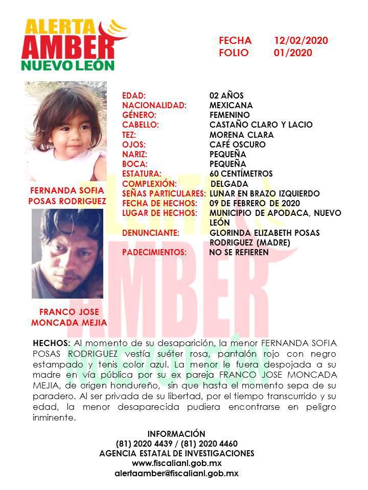 La Fiscalía General de Justicia emitió una Alerta Amber para localizar a Fernanda. (Foto: Especial)