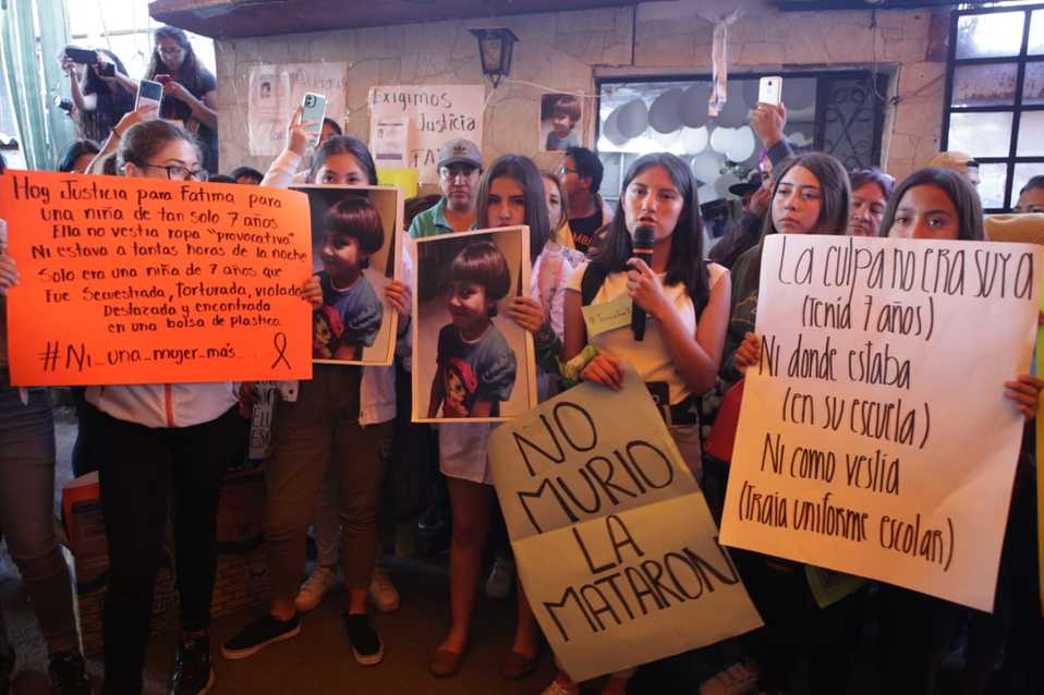 Protesta de feministas por el feminicidio de Fátima Cecilia Aldrighetti. (Avelina Martínez)