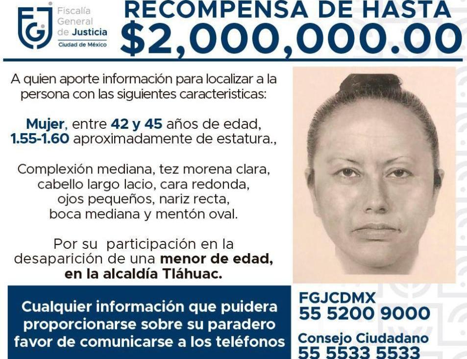 La FGJ difundió el retrato hablado de la mujer que se llevó a Fátima. | Especial