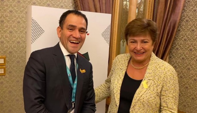 Arturo Herrera, titular de la SHCP y Kristalina Georgieva, del FMI. Foto: /@KGeorgieva)