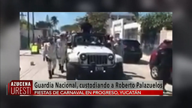 Como patrimonio cultural: así custodia GN a Roberto Palazuelos en carnaval de Yucatán