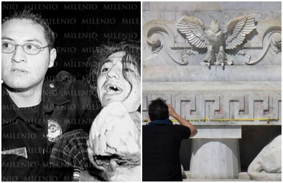 Es la segunda vez que el águila del hemiciclo es vandalizada. (MILENIO)