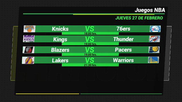 Horarios de partidos NBA 27 de febrero