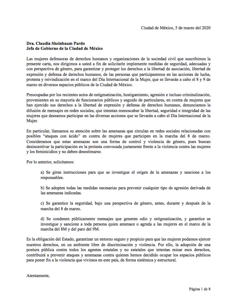 Petición de seguridad en la marcha del 8M