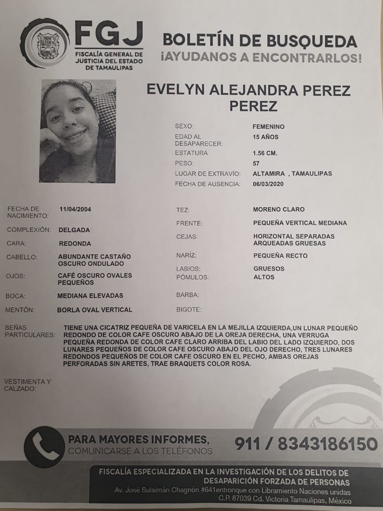 Búsqueda de quinceañera desaparecida.