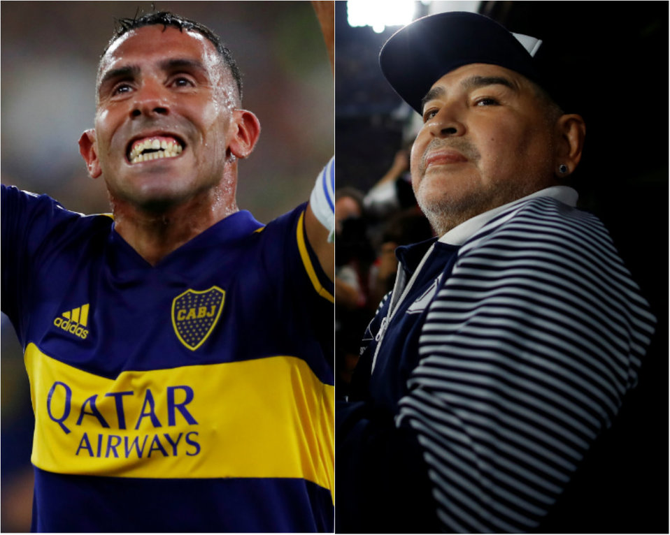 Carlos Tevez y Diego Armando Maradona (Reuters)