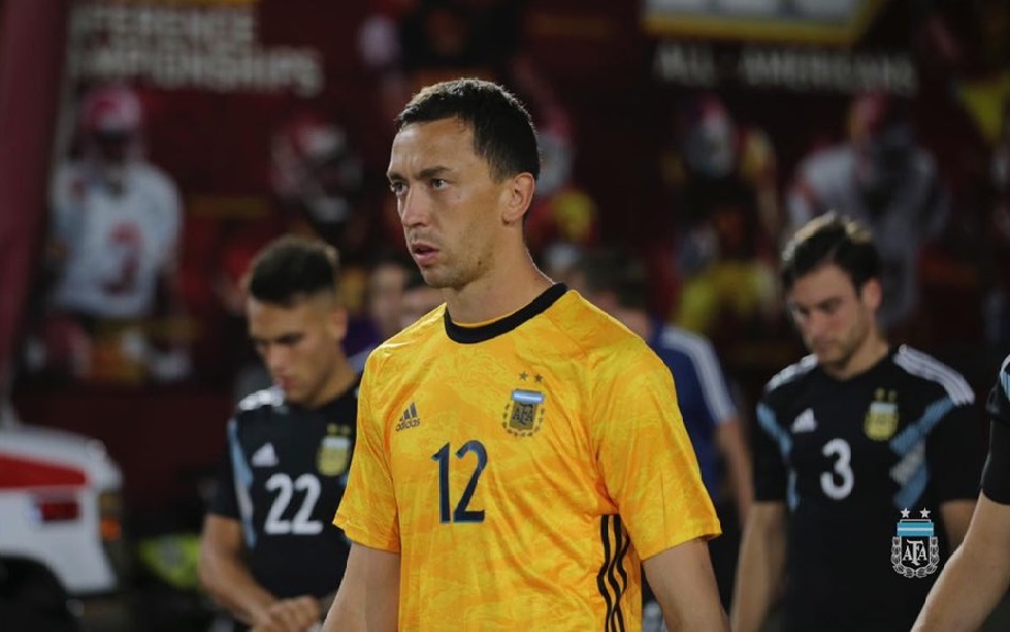 Agustín Marchesín, durante juego amistoso con su selección (Twitter @amarchesin1)