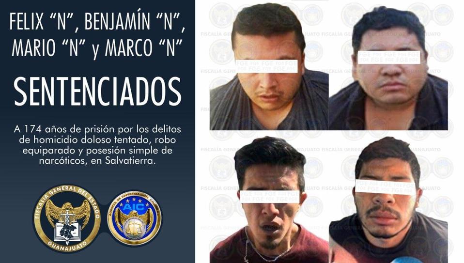 Dan 174 años de prisión a 4 hombres por el delito de homicidio en tentativa contra agentes de AIC, en Celaya.