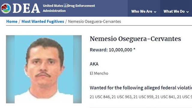 DEA ofrece 10 mdd por 'El Mencho', líder del CJNG