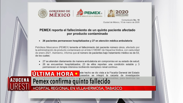 PEMEX confirma la muerte de un quinto paciente contaminado en su hospital de Tabasco