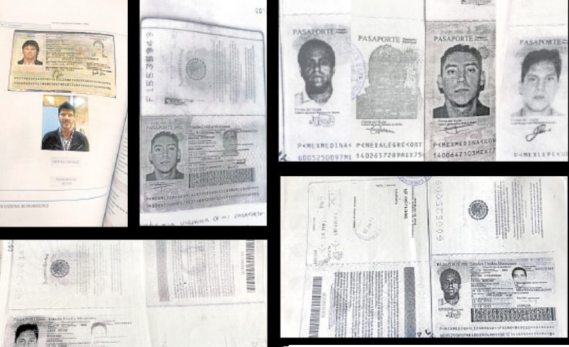 Los pasaportes del italiano Giuliano Gasparotto y de los mexicanos Francisco Medina González, Rodrigo Lepe Uribe y Julio César Alegre Ortega, cómplice
