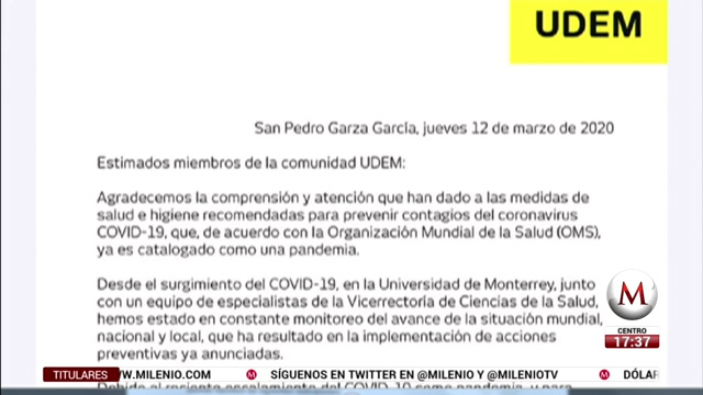 UDEM suspenden clases por coronavirus