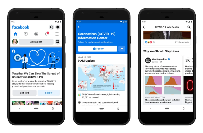 Así luce el Centro de Información del Coronavirus de Facebook (Facebook).