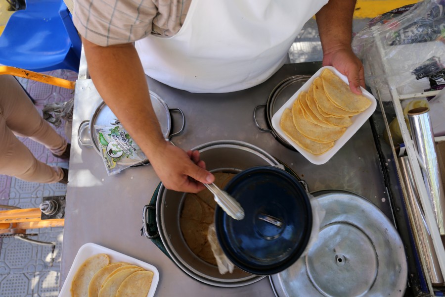 David Ayala tiene 10 años vendiendo tacos al vapor en la Plaza de Lerdo. (Mauricio Román)