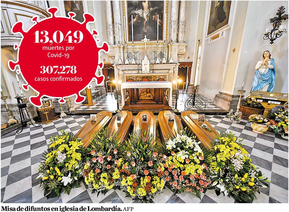 Misa de difuntos en iglesia de Lombardía. (AFP)