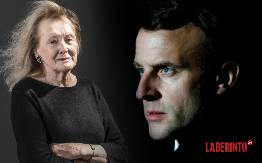 La escritora Annie Ernaux y el mandatario francés Emmanuel Macron. (Laberinto | Reuters)