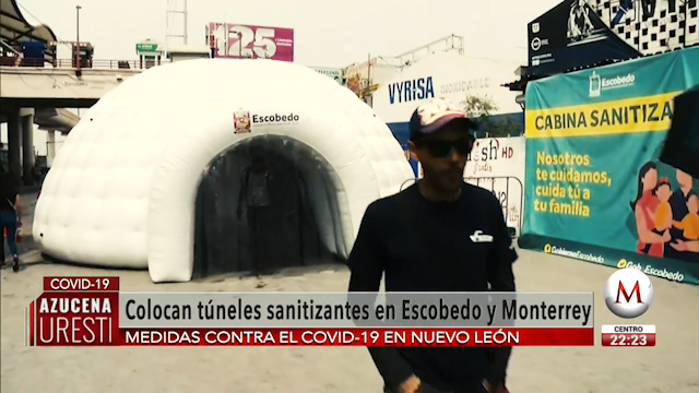 Alcaldes de Monterrey y Escobedo colocan túneles sanitizadores ante el Covid-19