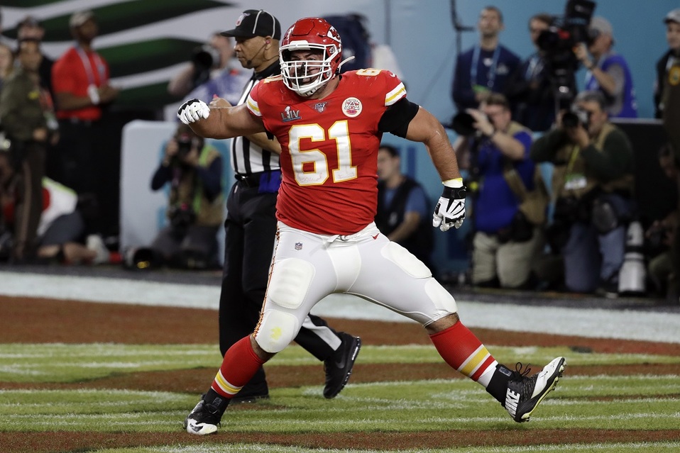 Stefen Wisniewski, de Kansas City Chiefs durante el Super Bowl (AP)