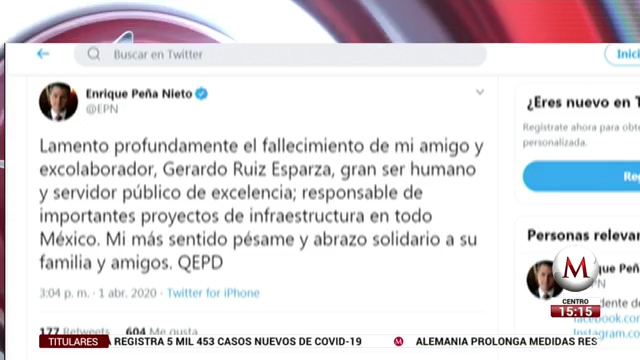 Peña Nieto manda condolencias tras muerte de Gerardo Ruiz Esparza