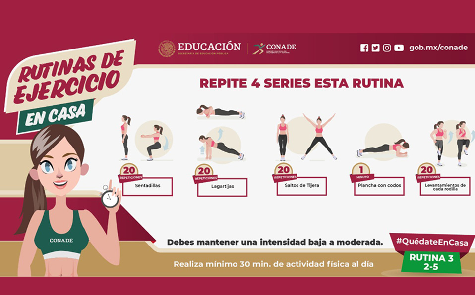 Se pueden encontrar distintos ejercicios a realizar en casa en el micrositio Actívate en Casa. (Twitter CONADE)