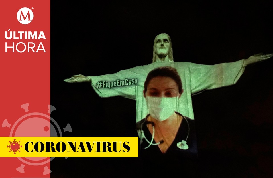 Coronavirus en el mundo, 13 de abril: en la imagen, el Cristo Redentor de Río de Janeiro iluminado con la figura de una doctora (AP).