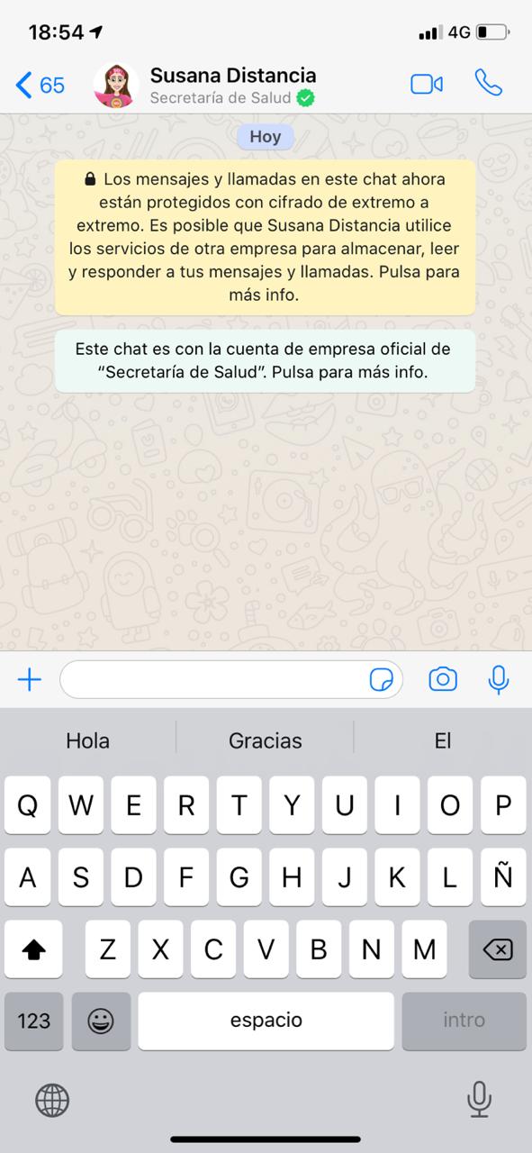 WhatsApp de Susana Distancia por coronavirus. (Especial)