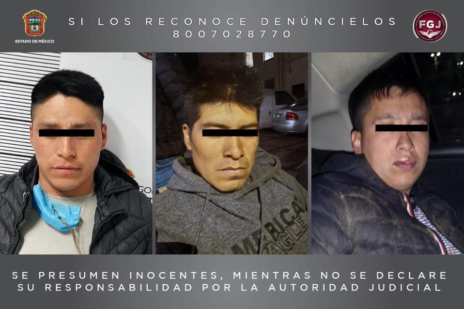 Los presuntos responsables fueron identificados como Carlos "N", Cristian Artuto "N" y Edwion Hilario "N", de 22, 27 y 25 años. (Especial)