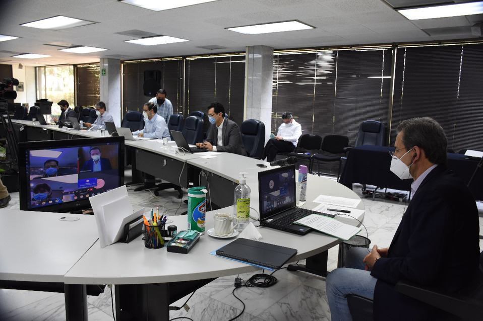 El secretario de Educación Pública, Esteban Moctezuma Barragán en reunión virtual con autoridades educativas
