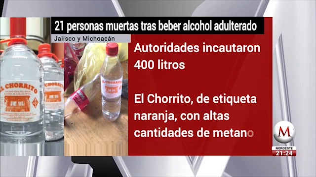 Van 21 muertos por consumo de alcohol adulterado en Jalisco