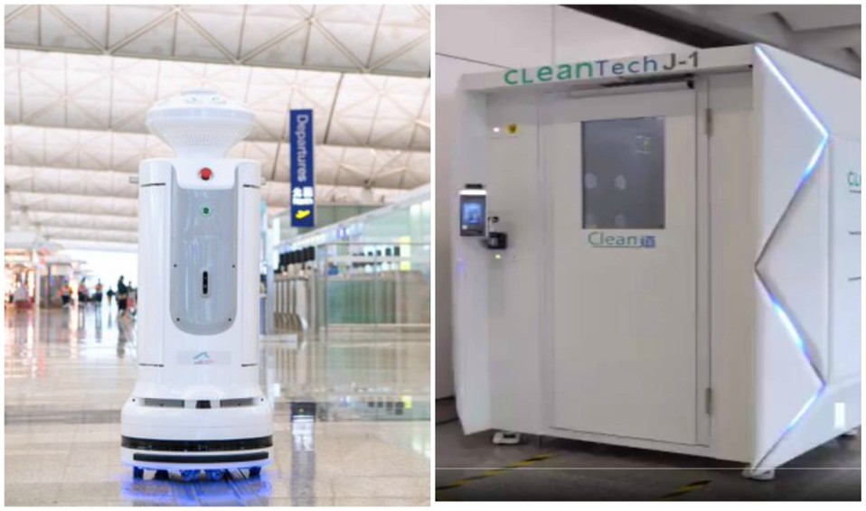 Aeropuerto de Hong Kong usa cabinas y robots para desinfectar (Especial).
