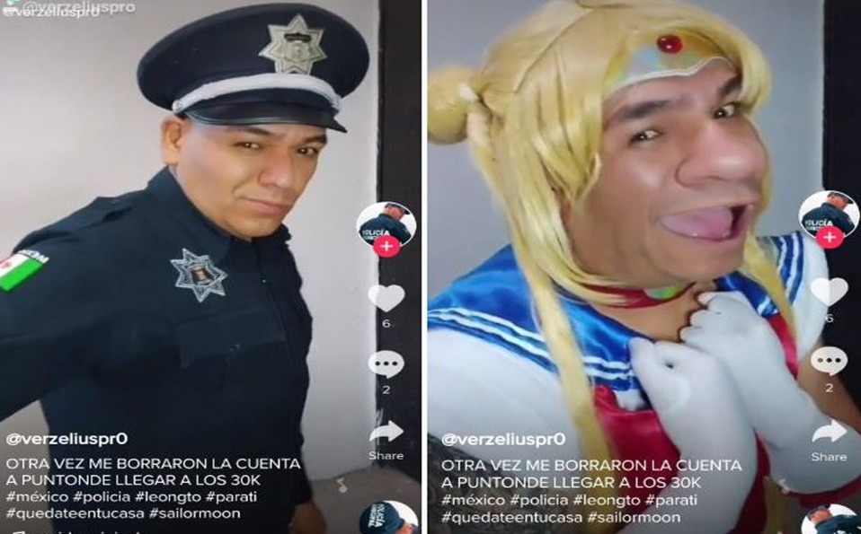 Un supuesto elemento de la Policía de León circula disfrazado de Sailor Moon, en Tik Tok.
