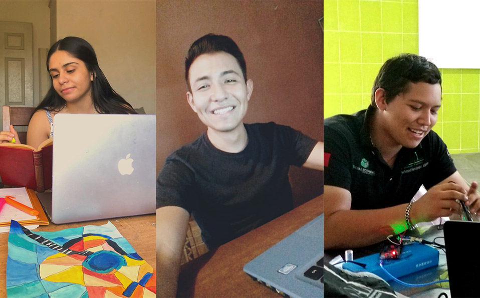 Sara Elena Torres, Luis Fernando González y Jaime Ismael Hernández, jóvenes que se preparan para el Día del Estudiante desde sus casas. (Especial)