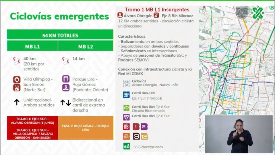 Habilitación de ciclovías emergentes en avenidas principales. (Captura de pantalla)