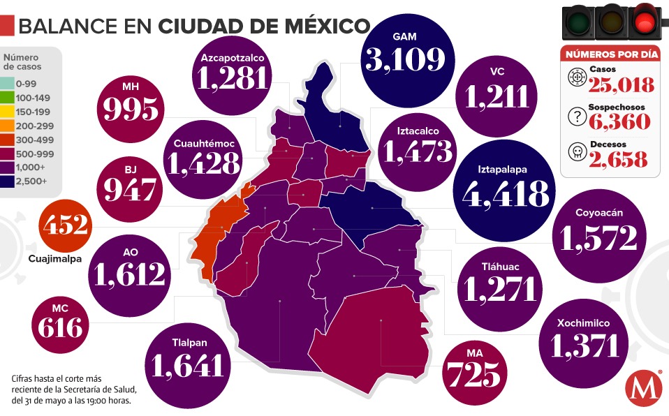 Mapa del coronavirus en la CdMx al 31 de mayo.