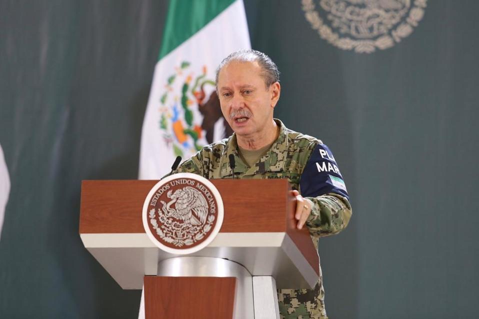 Rafael Ojeda Durán, secretario de  Marina, en conferencia desde Quintana Roo. (Jorge Carballo)