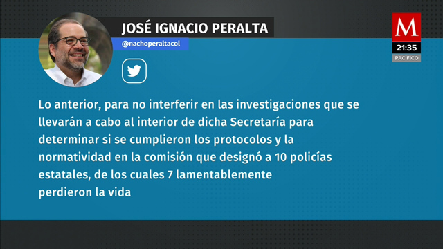 Renuncia secretario de Seguridad de Colima tras muerte de policías