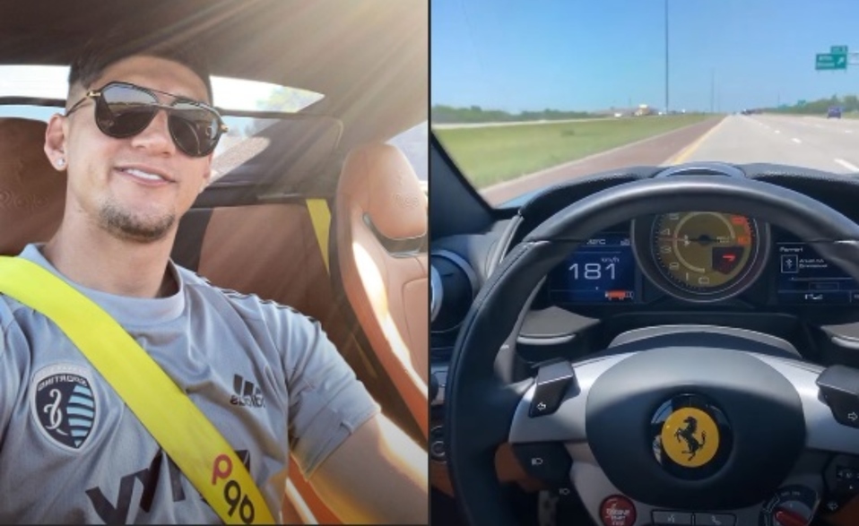 Alan Pulido se graba mientras conduce un Ferrari a casi 200 km/h (Instagram @alan_pulido17)
