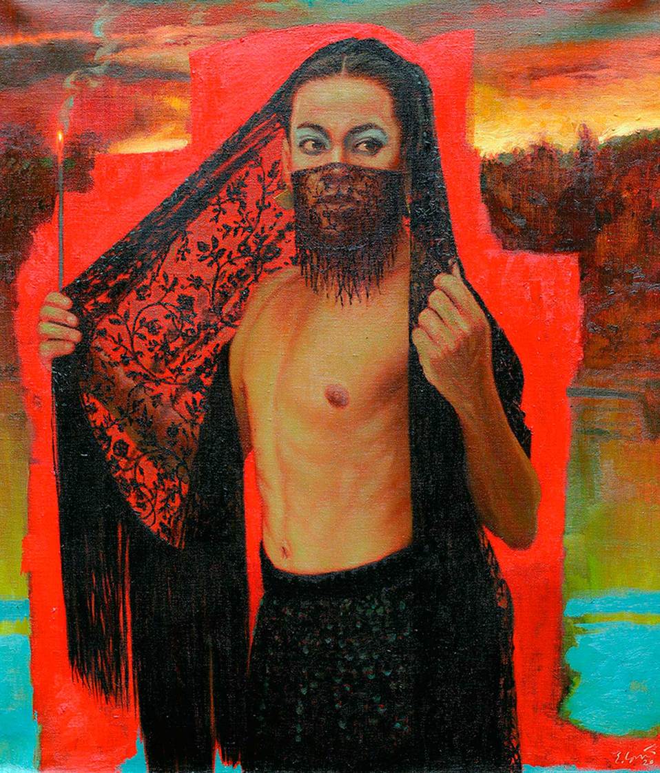 Conjuro para el mal. Óleo sobre lino, 80 x 90 cm, 2020.