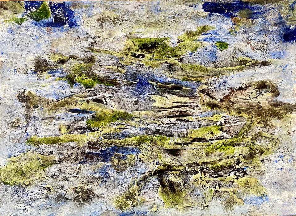 Tríptico C-19, II. Mixta sobre papel, 26 x 36 cm, 2020.